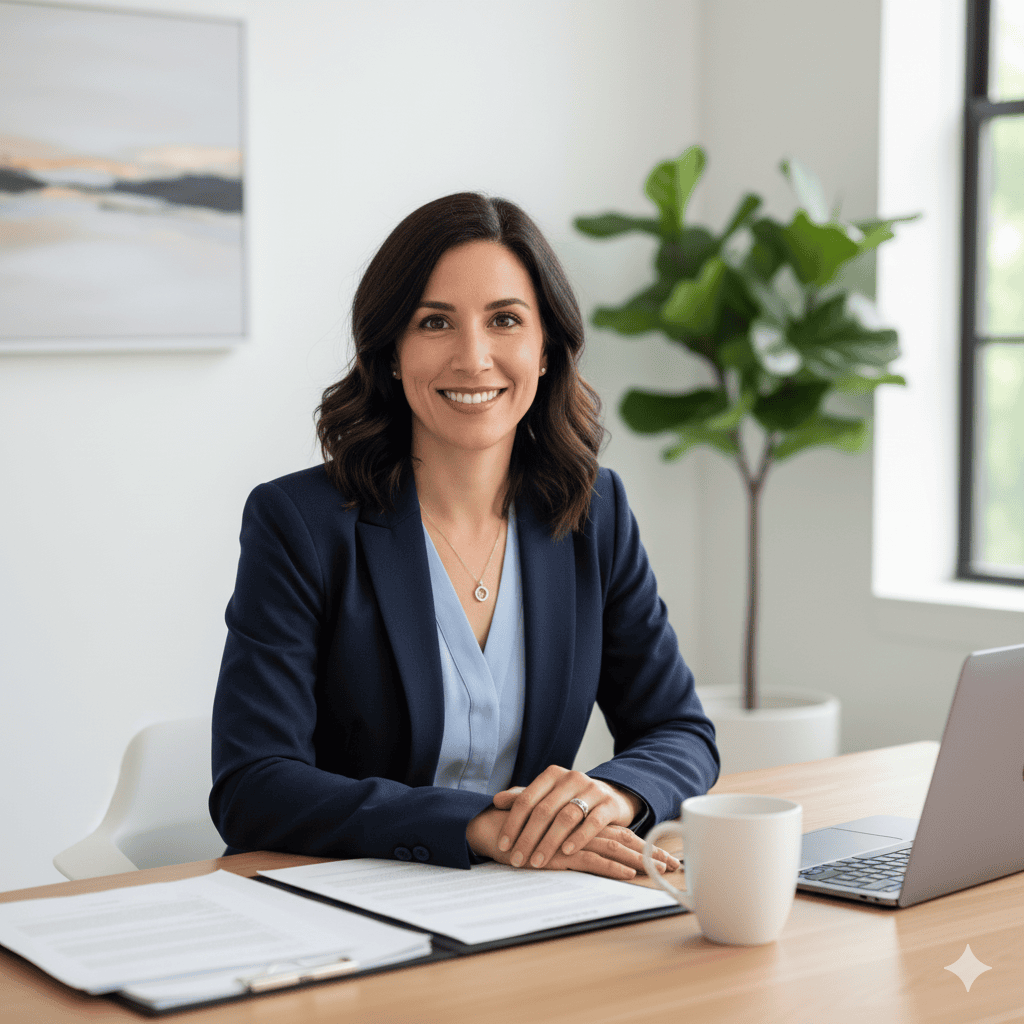 A professional and friendly person in an office setting